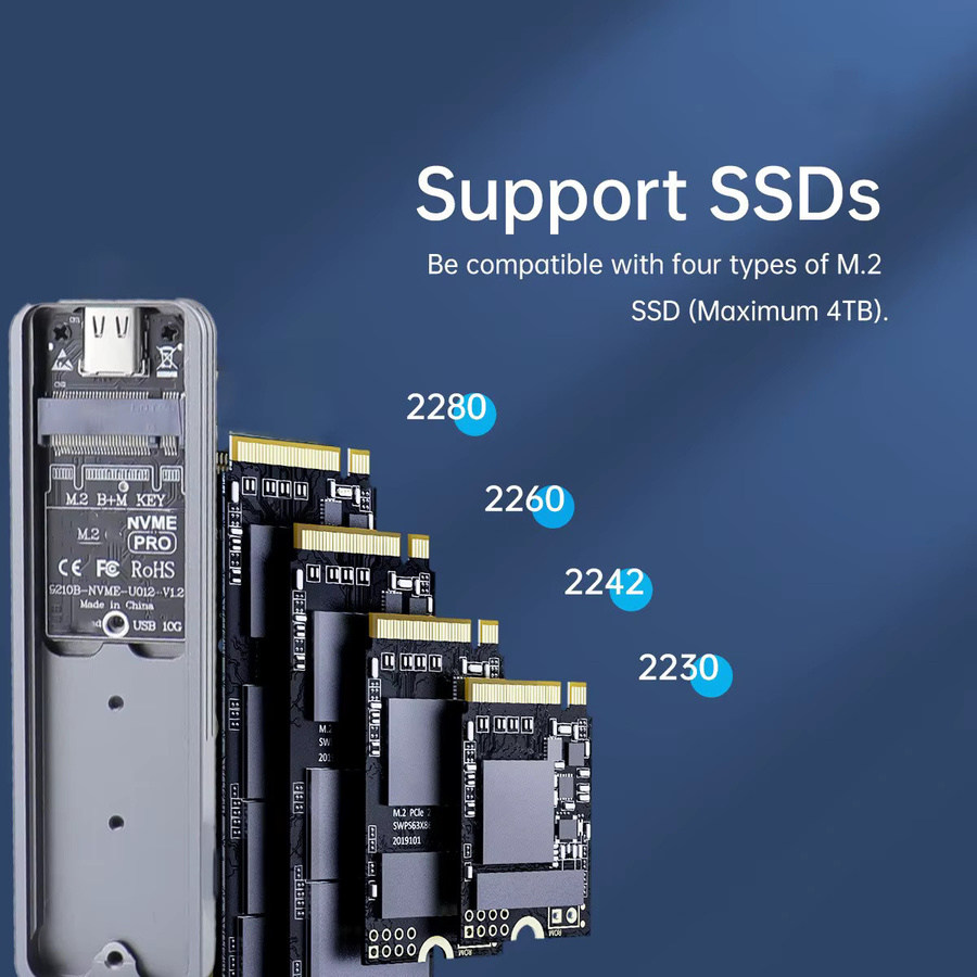 IRhasta M.2 NVMe NGFF SSD-Gehäuse aus CNC-Aluminium in Silber mit USB 3.2 Gen 2 10 Gbit/s und USB-C für MKey M&BKey M.2 2230 2242 2280 - Bild 2