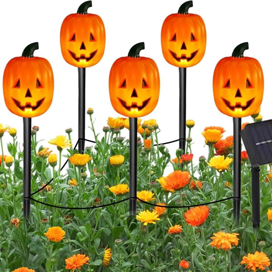 Peach Forest 5er Set Solar Halloween Deko-Leuchten mit Kürbis und Geist sowie 8 Beleuchtungsmodi für Garten und Terrasse - Bild 2