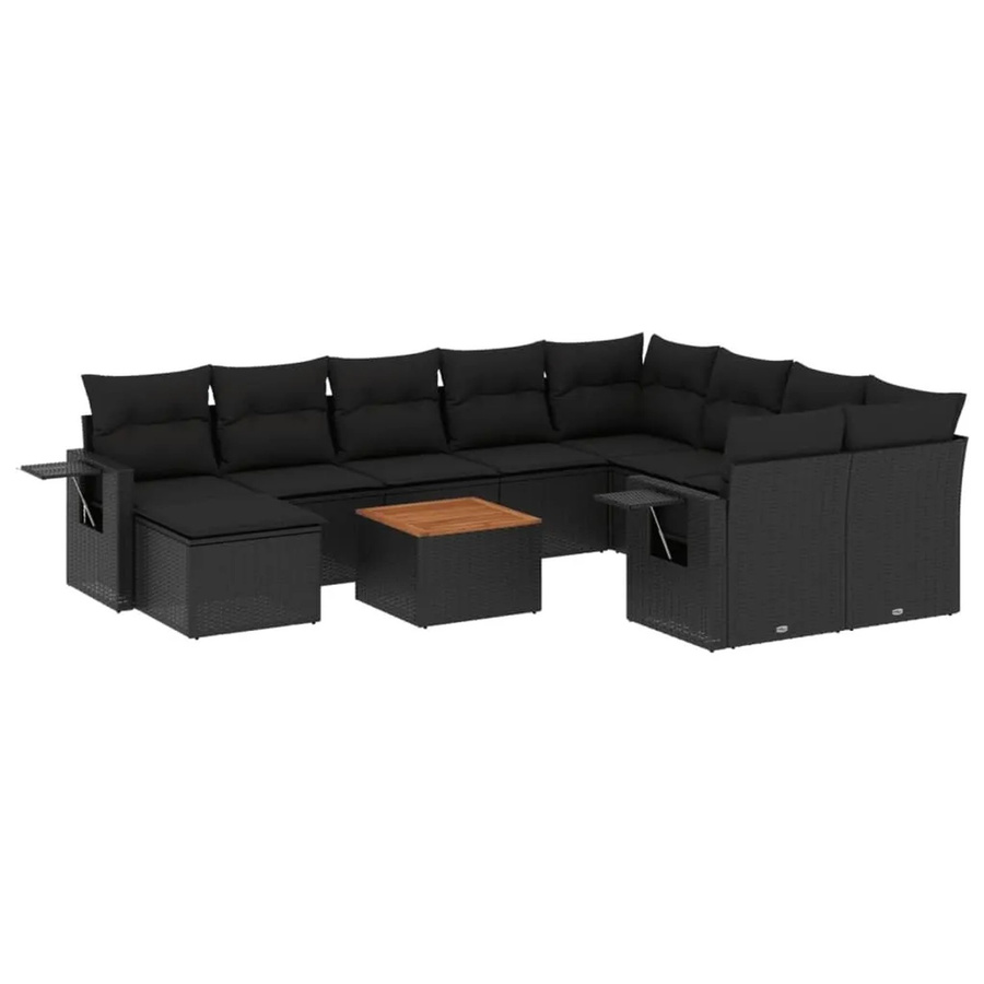 vidaXL 11-tlg Garten-Sofagarnitur in L-Form aus Polyrattan mit Kissen in Schwarz - Bild 2