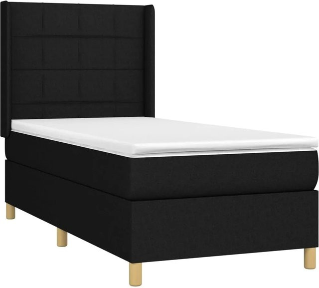 vidaXL Boxspringbett mit Matratze in Schwarz, Hybrid-Bett mit LED-Unterbettbeleuchtung und USB-Ladeanschluss, B/T/H: 90 x 190 x 118 cm - Bild 1