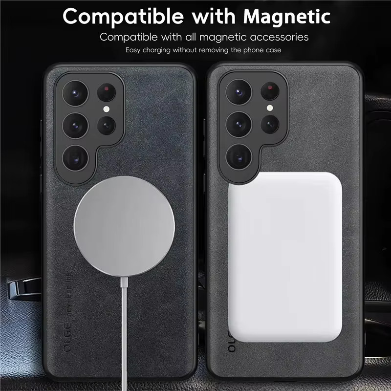 Luxus Magnetische Leder-Schutzhülle für Samsung Galaxy S25 S24 S23 S22 Ultra Plus S24FE S23FE kompatibel mit MagSafe Drahtlosem Laden in Schwarz oder Grün - Bild 4