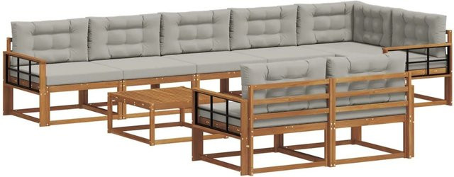 vidaXL Outdoor-Sofagarnitur 9-teilig aus Akazienholz mit Kissen in Grau und Natur - Bild 1