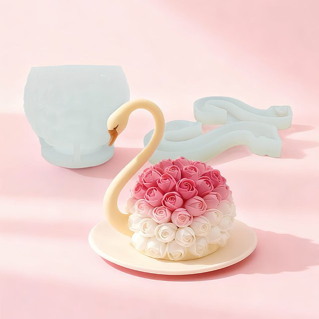 Silikonform für Schwan-Mousse und Schokolade mit Rosen-Design von VERIDIAN zur kreativen DIY-Dekoration - Bild 1