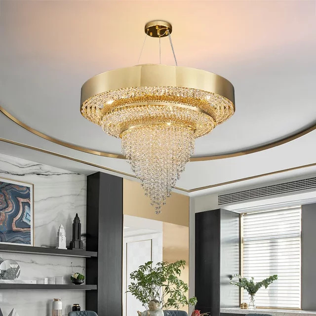 TAONUANSHU LED Kristall Pendelleuchte in Gold mit transparentem Design für Wohnzimmer und Esszimmer - Bild 1