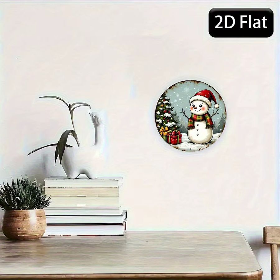 Rundes Vintage Weihnachtsschild aus Aluminium von Potdemiel mit Schneemann und Baum in Multicolor, Durchmesser: 20 cm - Bild 4