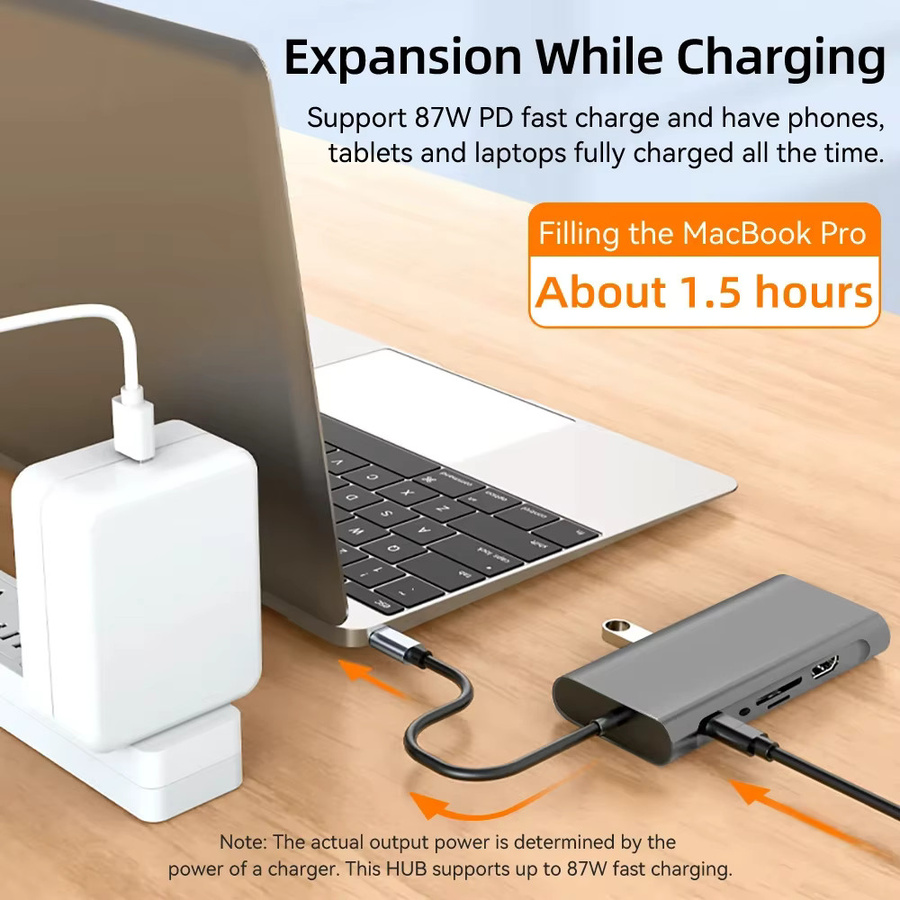 Kebidumei USB C Hub Typ C auf RJ45 HDMI VGA SD TF USB 3.0 2.0 Docking Station mit PD 87W für MacBook Pro Air in Grau - Bild 4