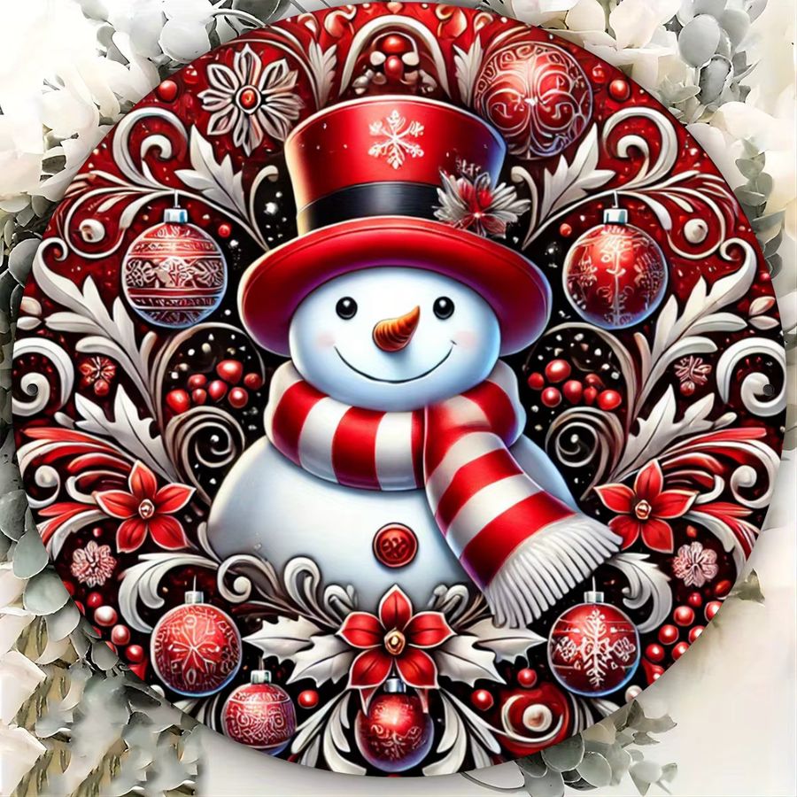Rundes Schneemann Metallschild von Potdemiel zur Wanddekoration im Bauernhaus-Stil für Weihnachten, Multicolor - Bild 4