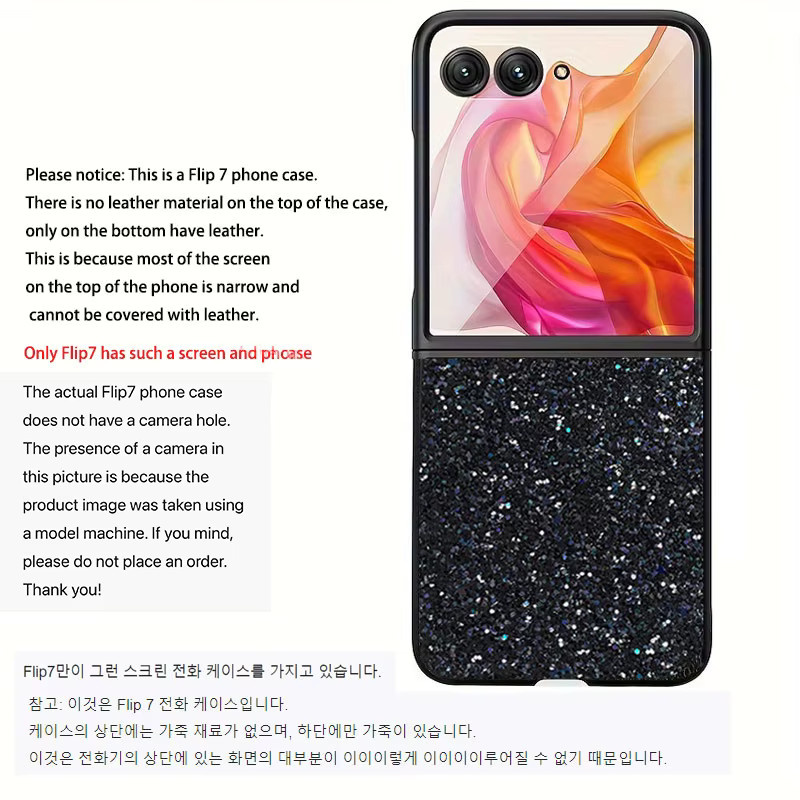 Luxuriöse Strass-Diamant-Handyhülle aus glänzendem Leder und hartem PC für Samsung Galaxy Z Flip 7, 6, 5, 4, 3 in Schwarz - Bild 3