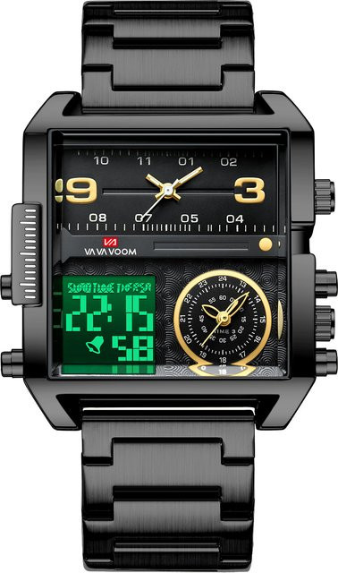 VA VA VOOM Digitaluhr, Quarz, Edelstahl, Gold, Schwarz, Herren - Bild 1