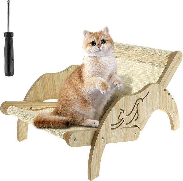 Willstar Katzen-Hängemattenbett in Beige mit verstellbarem Holzgestell und abnehmbarem Sisal-Kratzteil - Bild 1
