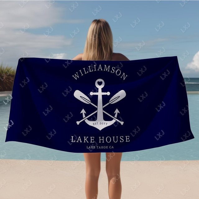 Personalisierbares Strandtuch von JMG Household Supplies, schnelltrocknendes und sandfreies Mikrofaser-Badetuch mit nautischem Design für Erwachsene und Kinder, Blau, B/H: 50 x 100 cm - Bild 1
