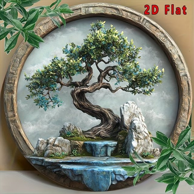 Potdemiel Aluminium-Wandkunst Baum des Lebens in klassischem Bonsai-Design, rund, Mehrfarbig, B/H: 20,32 x 20,32 cm - Bild 1