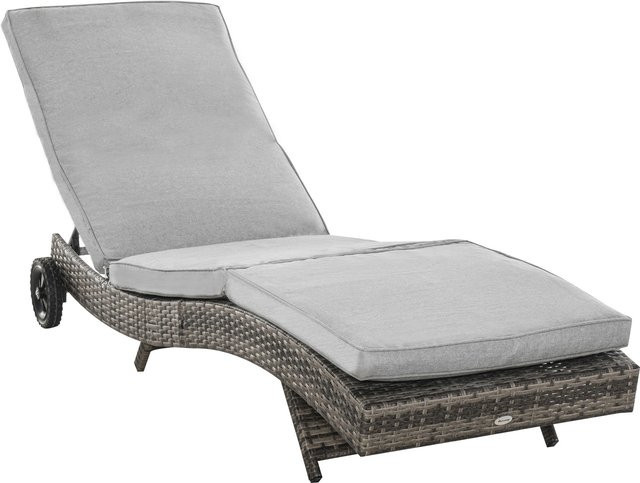 Outsunny Polyrattan Sonnenliege in S-Form mit Kissen, grau, 5-stufig verstellbar, B/T/H: 207 x 70 x 70 cm - Bild 1