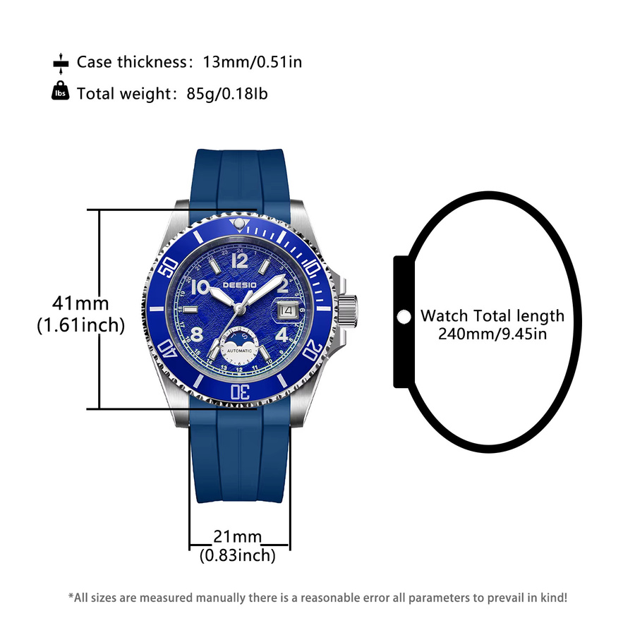 Deesio Armbanduhr, Automatik, Edelstahl, Blau, Herren - Bild 5