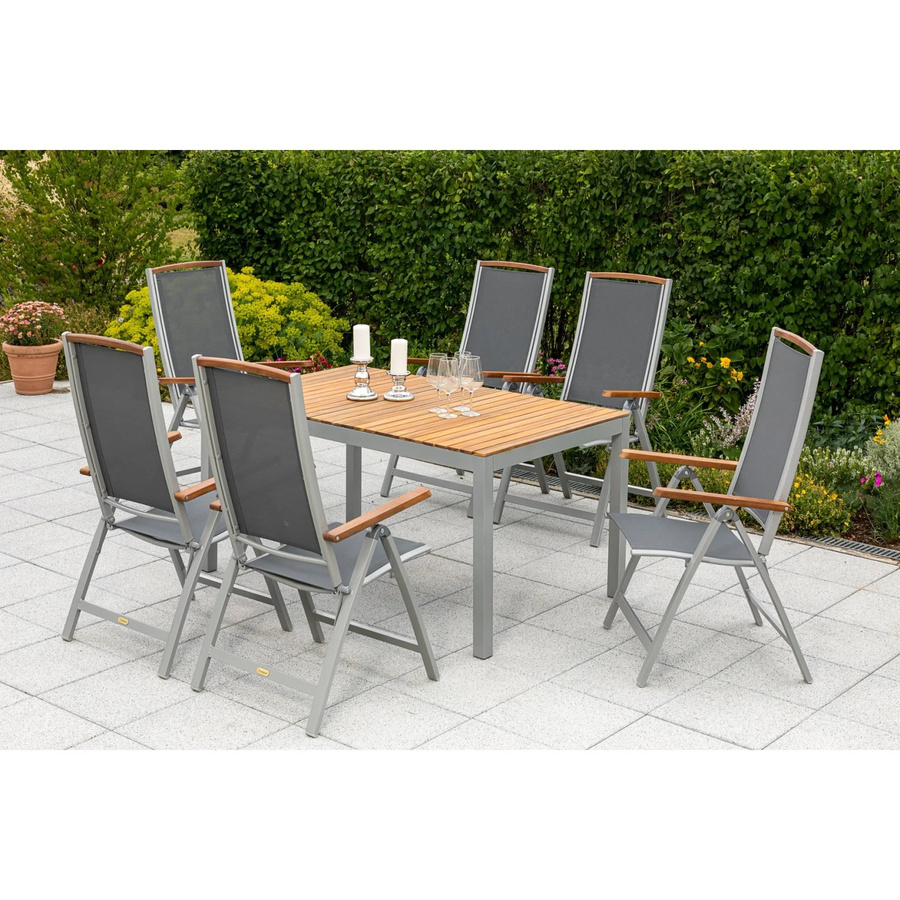 Merxx Siena 7-tlg. Gartenmöbel-Set aus Akazienholz und Aluminium in Grau und Schwarz, Tisch B: 150 cm, T: 90 cm, H: 74 cm - Bild 2