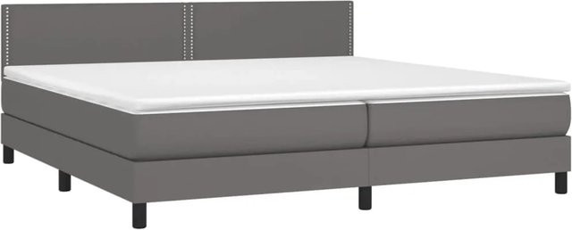 vidaXL Boxspringbett mit Matratze in Grau, Hybridbett mit LED-Unterbettbeleuchtung und USB-Ladeport, Kunstleder, B/T: 200 x 200 cm - Bild 1