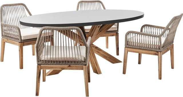 Beliani Gartentisch Set ORISTANO in Grau und Beige aus Akazienholz und Faserzement im Industriestil - Bild 1
