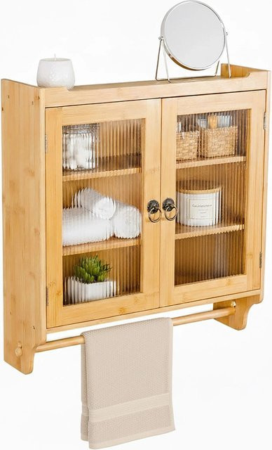 Relaxdays Hängeschrank aus Bambus mit Glastüren in Natur, B/H/T: 63 x 60 x 18 cm - Bild 1