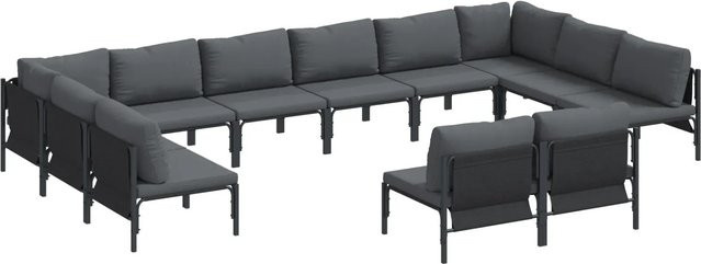 vidaXL Garten-Sofa-Set 12-teilig in Anthrazit aus pulverbeschichtetem Stahl mit Polstern - Bild 1