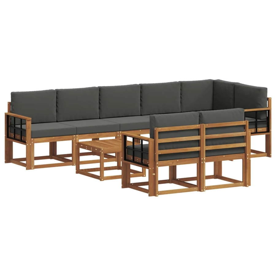 vidaXL Outdoor-Sofagarnitur aus Akazienholz in L-Form mit 9-teiligem Set und Kissen, Farbe: Anthrazit und Natur - Bild 2
