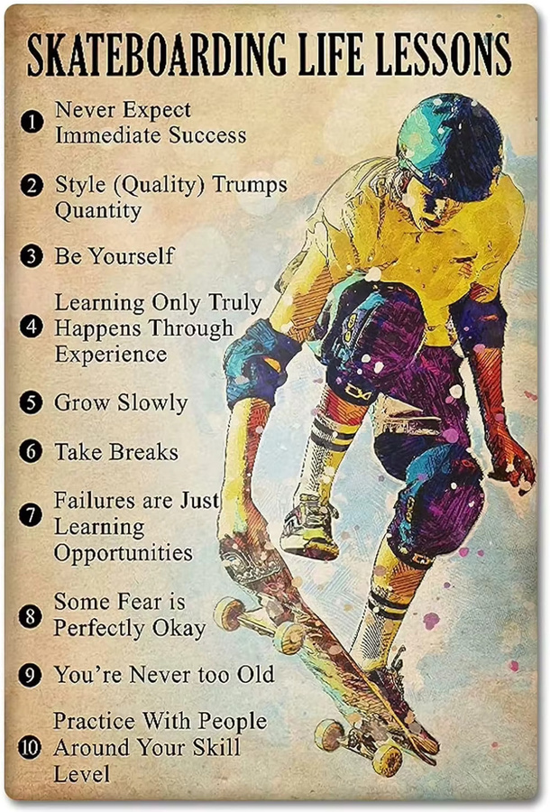 JIUFOTK Metallschild Skateboarding Life Lessons Wanddekoration Multicolor, B: 20,3 cm, H: 30,5 cm - Bild 1