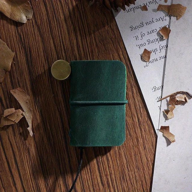NATAWA Mini Vintage Notizbuch aus Leder in Grün, handgefertigtes Reisetagebuch mit Hardcover und blanko Seiten - Bild 1
