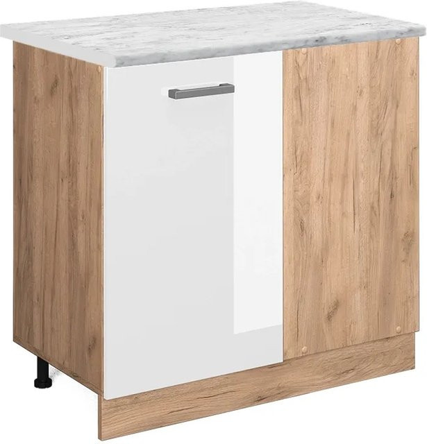 Vicco Eckunterschrank R-Line für die Küche in Weiß Hochglanz und Goldkraft Eiche, H x B x T: 86 x 46 x 81,6 cm - Bild 1