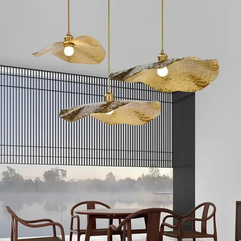 JIANKEXING Lotusblatt Kronleuchter im Zen-Stil aus Metall in Gold/Messing für Küche, Esszimmer und Treppenhäuser - Bild 3