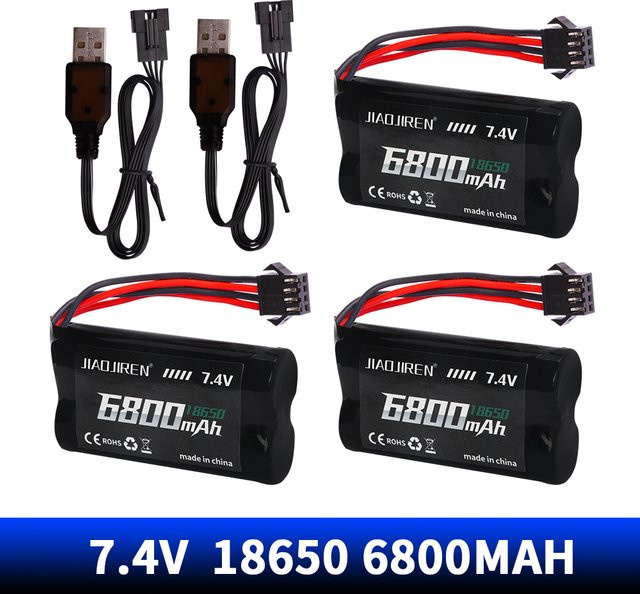 Jiaojiren Li-Ion Akku SM-4P Stecker 7,4 V 6800 mAh 2S 18650 Ersatzakku für RC Spielzeug Boot und Auto in Schwarz - Bild 1