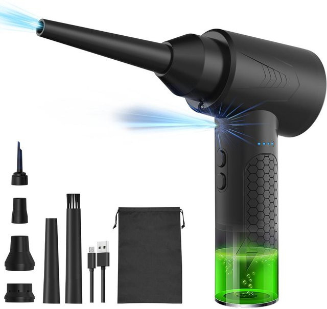 Kkmoon 3-in-1 Air Duster Inflator und Vakuumpumpe mit Licht, 3 einstellbare Gänge, 50000 U/min, wiederaufladbar und kabellos, Schwarz - Bild 1