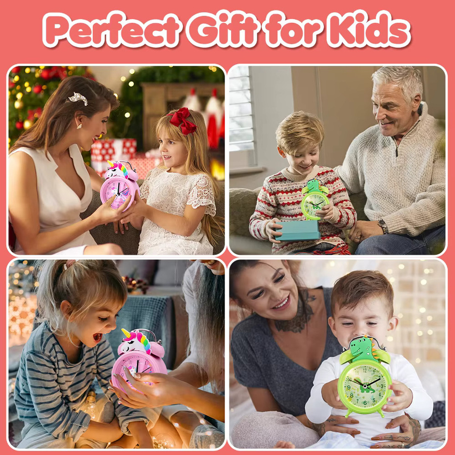 Klauseln Diego Kid Gifts Rosa Einhorn-Kinderwecker mit Hintergrundbeleuchtung und Doppelglocke als analoge Schreibtischuhr - Bild 4