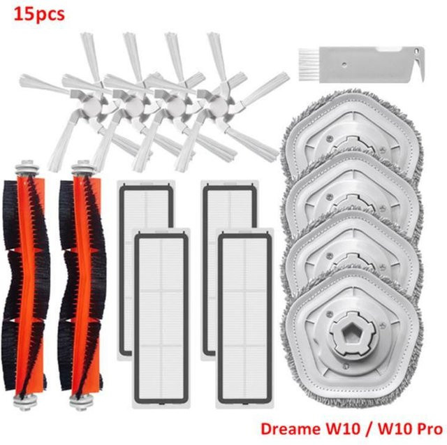 Dreame Bot W10 RLS5C und W10 Pro Zubehör Set in Weiß mit Rollbürste, Seitenbürste, Filter, Wischmopp, Staubbehälter und Halterung - Bild 1