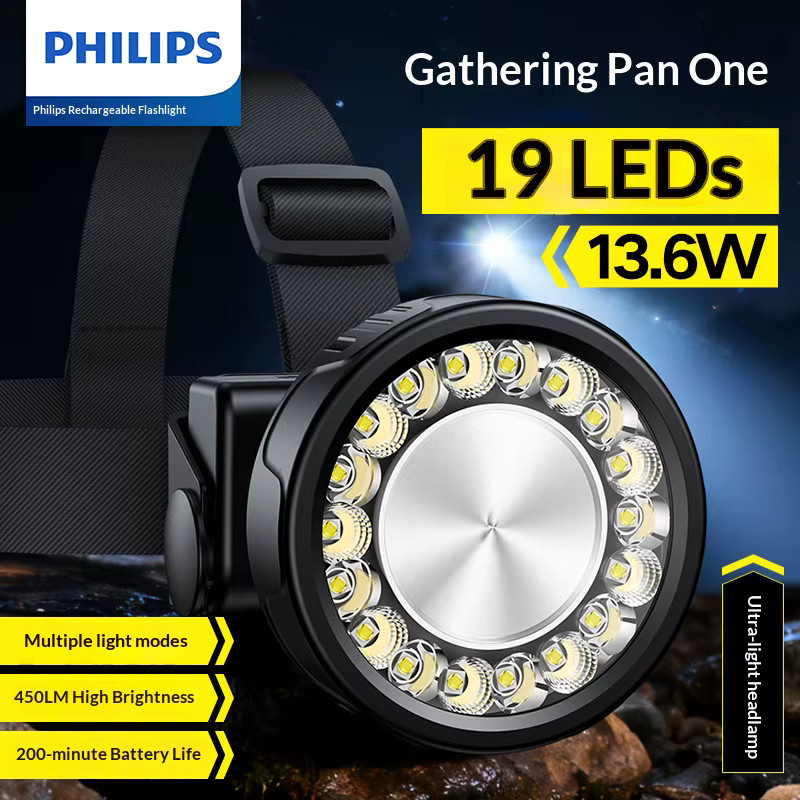 Philips LED-Scheinwerfer mit 450 Lumen, wiederaufladbare Outdoor-Camping-Leuchte in Schwarz mit 19 LED-Lampenperlen - Bild 2