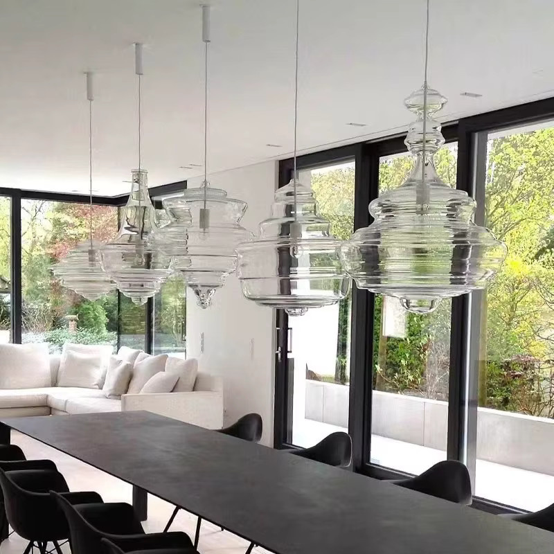 JIANKEXING Designer-Hängeleuchte aus Glas im Industrial-Stil, transparente Pendelleuchte für Esszimmer, Küche oder Treppenhaus, Schwarz - Bild 3