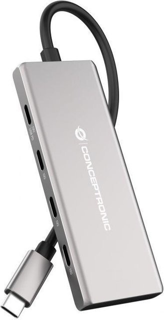 Conceptronic HUBBIES17G USB-C Dockingstation mit 7 Ports: 4x USB-C, 3x USB-A und 100W Power Delivery, Farbe: Silber - Bild 1