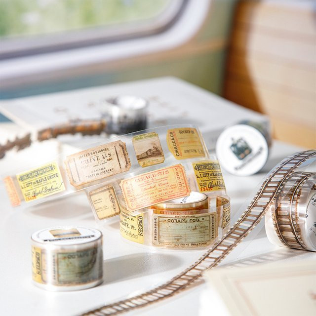 HYFJOY Washi Tape Set im Zug-Design für Journaling und Collage, 4 verschiedene Stile, Multicolour - Bild 1