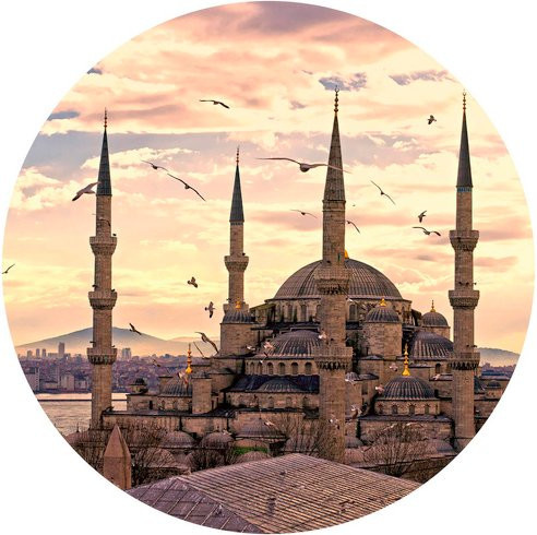 K&L Wall Art Runde Vliestapete Sultan Ahmed Blaue Moschee, mehrfarbig, matt - Bild 1