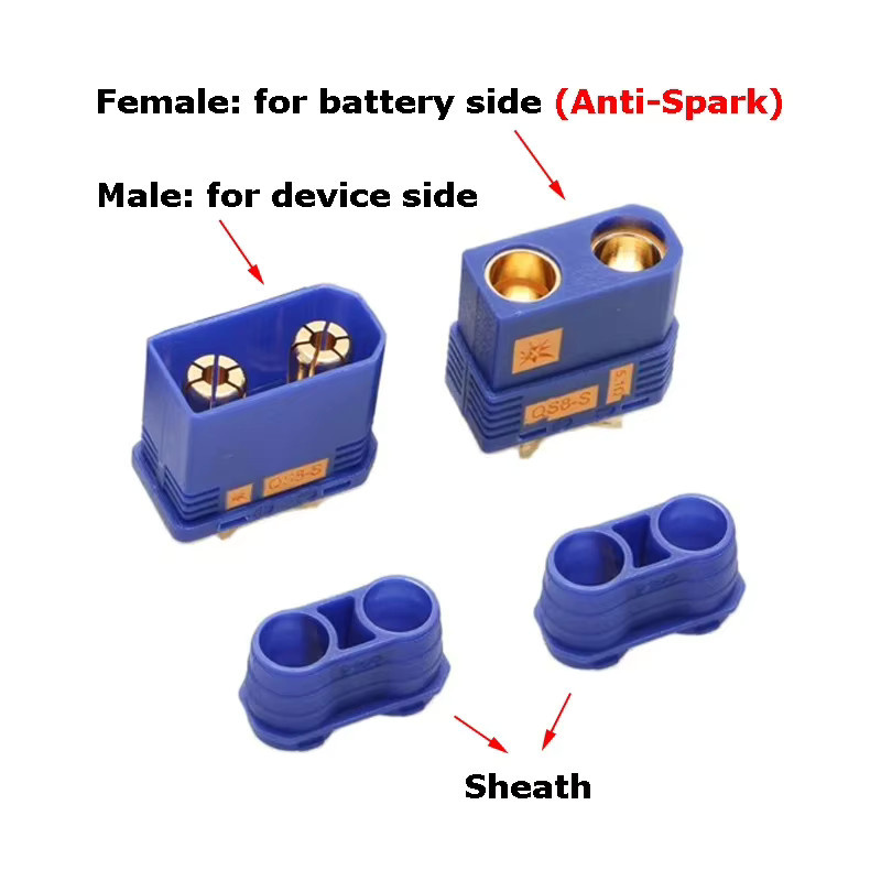 YUENHOANG Anti-Spark EC8 Stecker Set QS8-S mit Schutzhülle, 1 Paar, Schwarz, 8mm Bananenstecker für Drohnen und RC-Autos - Bild 2