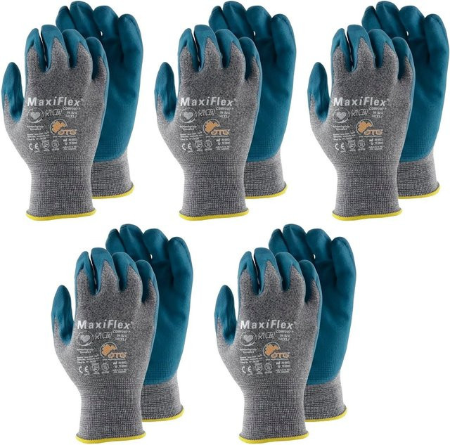 vasalat Set Maxi Comfort Montagehandschuhe Grau Größe 10 mit Nitrilbeschichtung 5 Paar - Bild 1