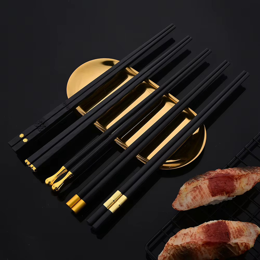 PINKTEN Koreanisches Besteckset aus Edelstahl in Schwarz und Gold, 20-teiliges Luxus-Set mit Messer, Gabel, Löffel und Stäbchen - Bild 2