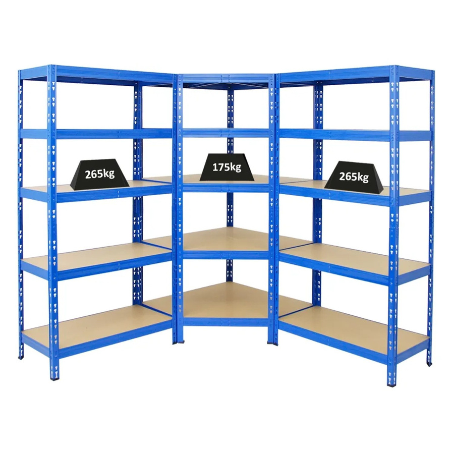 PROREGAL Tiger Regalset aus Metall und MDF in Blau, bestehend aus 1x Eckregal und 2x Schwerlastregal, H x B x T: 180 x 90 x 45 cm - Bild 2
