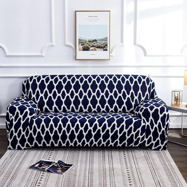BC-Warm Home Elastischer Sofabezug mit geometrischem Design in Blau für Sofas von 90-140 cm - Bild 1
