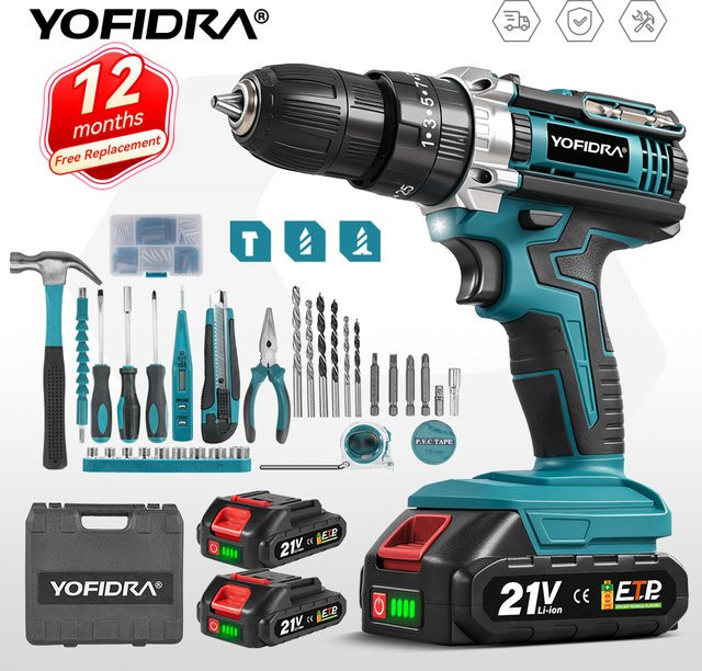 YOFIDRA Kabelloser Multifunktions-Schlagbohrer mit 25+3 Drehmomentstufen und 3/8 Zoll Aufnahme, kompatibel mit Makita 21V Akku - Bild 1