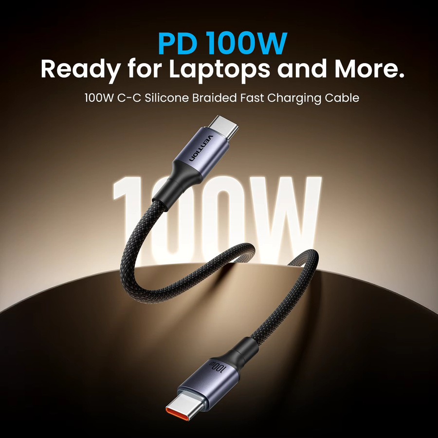 Vention USB-C auf USB-C Schnellladekabel 100W PD3.0 Datenkabel in Schwarz - Bild 2