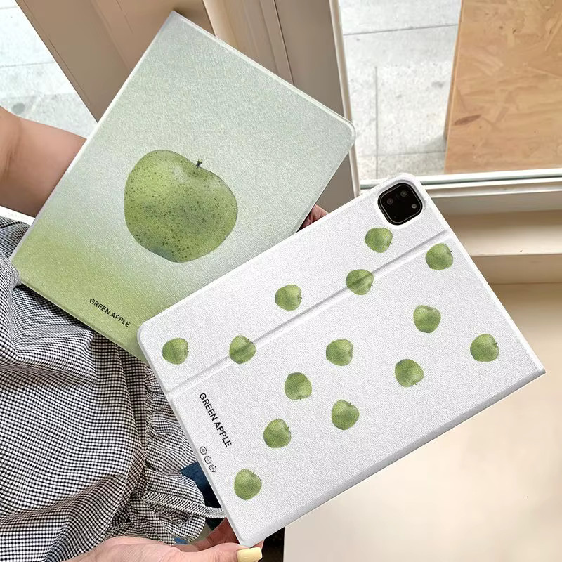 Schutzhülle mit grünem Äpfelmuster für Apple iPad Pro 10/11 Zoll und iPad Air 3/4/5 Generation in Grün und Weiß - Bild 1
