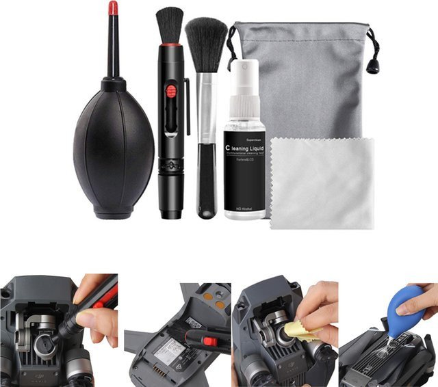 TOFEIJ 6-in-1 Drohnen-Reinigungsset in Schwarz für DJI Mini 3, Mavic 3, Air 2, AVATA 2 und Neo mit Tuch, Bürste und Luftgebläse zur Objektiv- und Gimbal-Reinigung - Bild 1
