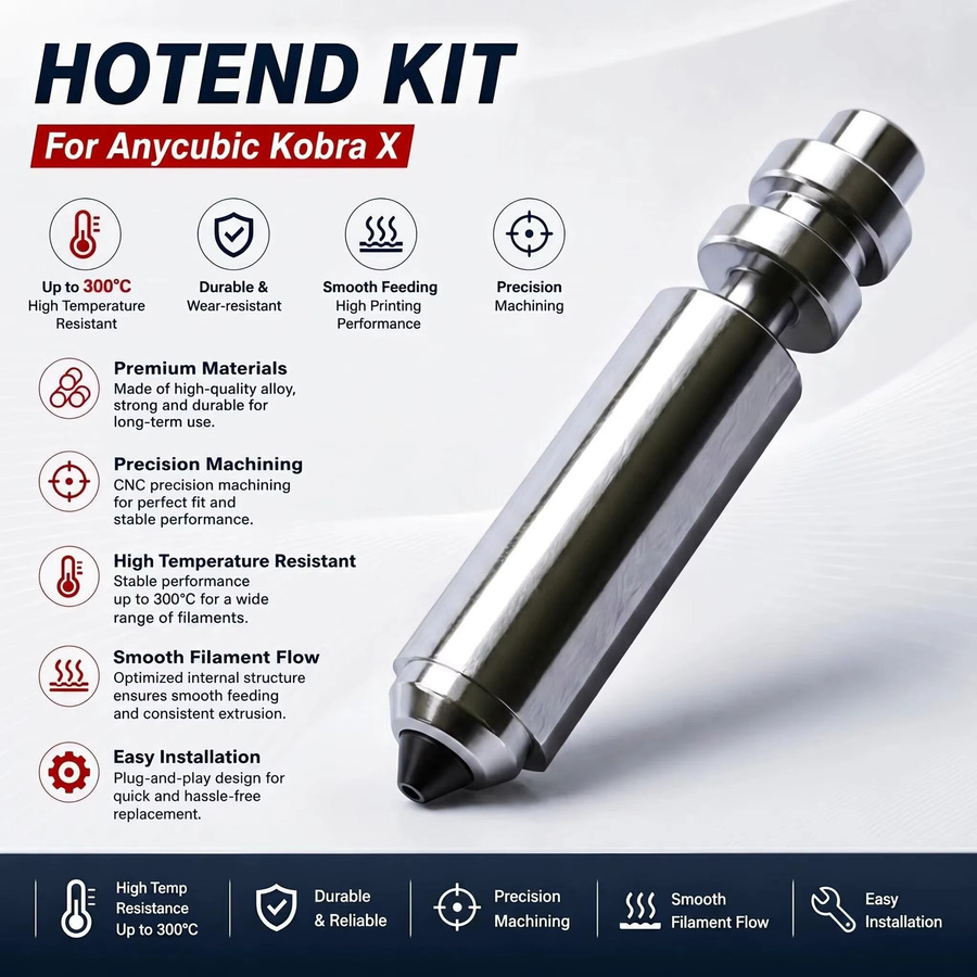 Anycubic Kobra X Bimetall-Düse Einteiliges Hotend für FDM 3D-Drucker, 300 °C, Farbe: Silber - Bild 2