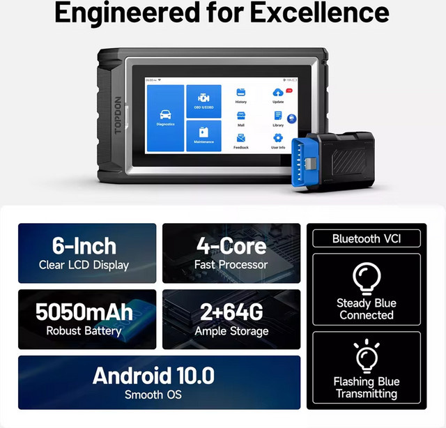 TOPDON Artidiag800 BT OBD2 Scanner Bluetooth Auto-Diagnosegerät in Schwarz mit 28 Servicefunktionen und FCA Gateway Unterstützung - Bild 1