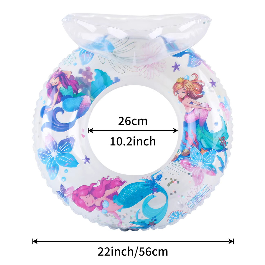Luxuriöser Meerjungfrau-Schwimmring aus transparentem Glitzer-PVC mit Kopfstütze für Pool und Strand - Bild 3