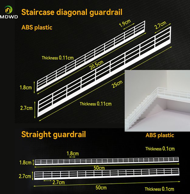 MDWD Bausatz für Modellarchitektur, Stufenzaun, Leitplanke, 5-teiliges Set - Bild 1